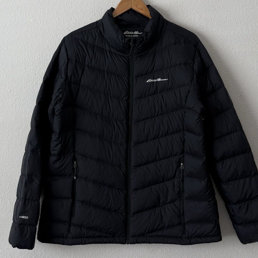 Eddie Bauer EB650 Women’s Black Down Puffer Jacket Packable Lightweight Coat XL